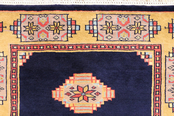 Midnight Blue Pakistani Jaldar Rug 2' 7" x 3' 10" Hand-Knotted | No. QA79247