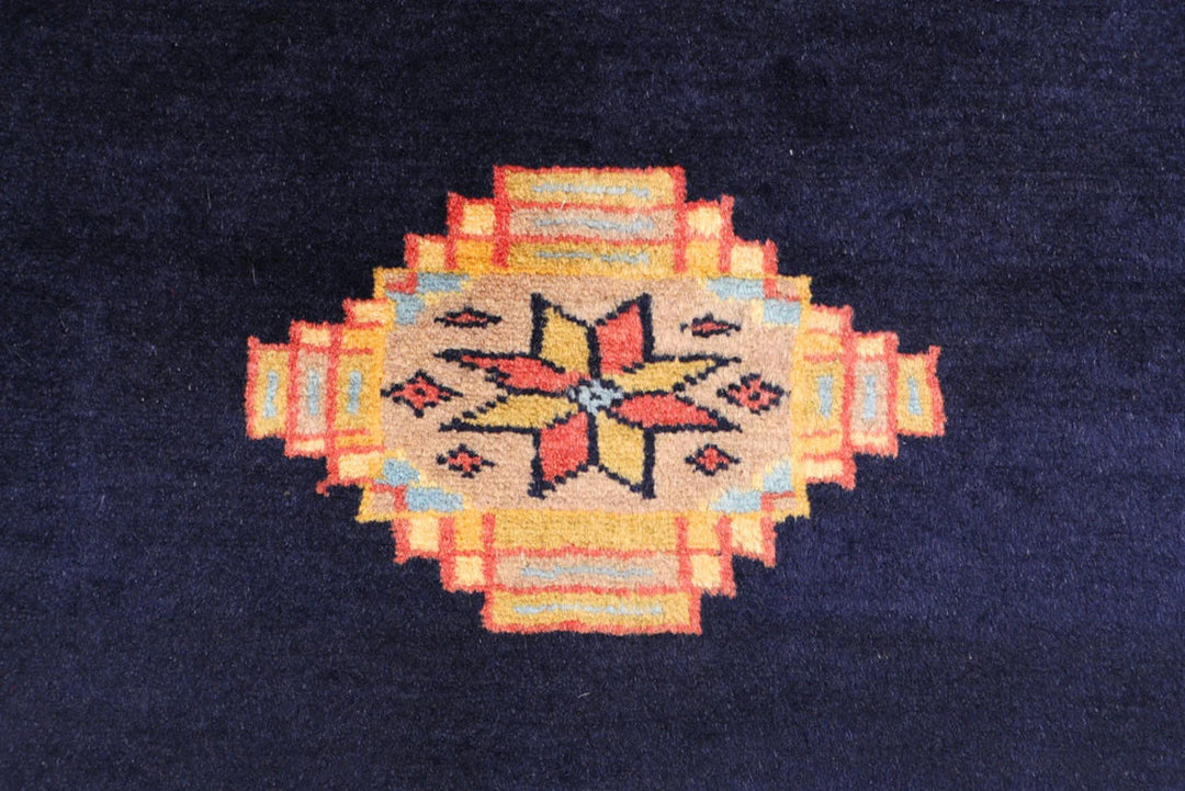 Midnight Blue Pakistani Jaldar Rug 2' 7" x 3' 10" Hand-Knotted | No. QA79247