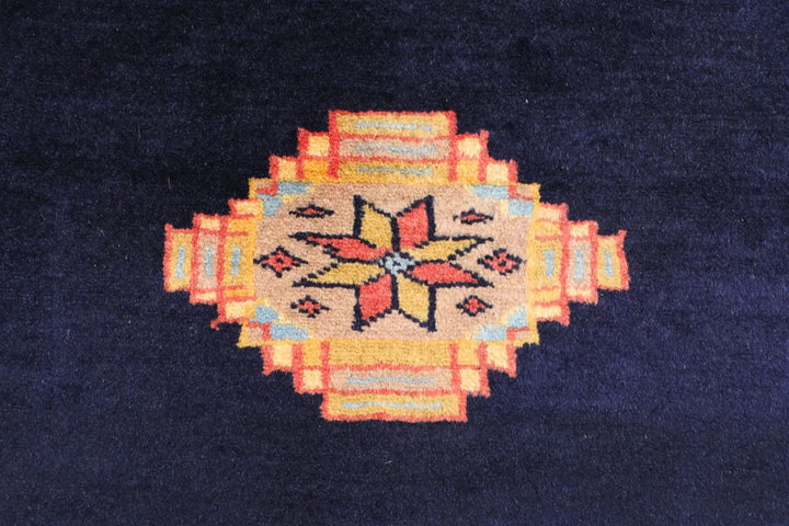 Midnight Blue Pakistani Jaldar Rug 2' 7" x 3' 10" Hand-Knotted | No. QA79247
