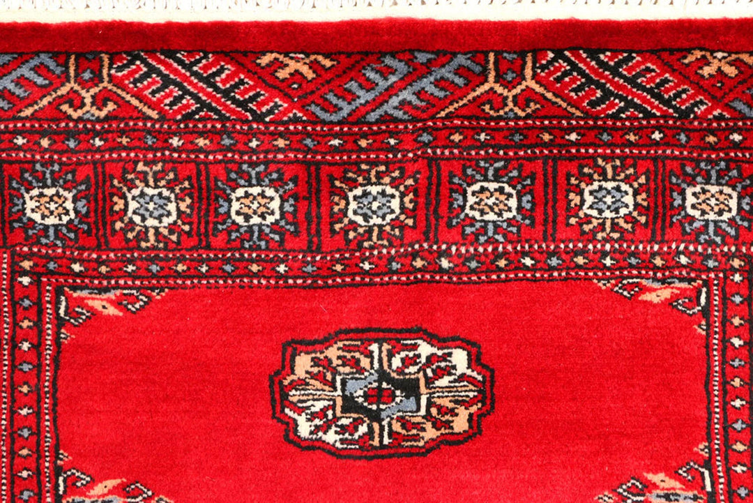 Dark Red Pakistani Bokhara Rug 2' 7" x 9' 1" Hand-Knotted | No. QA79263