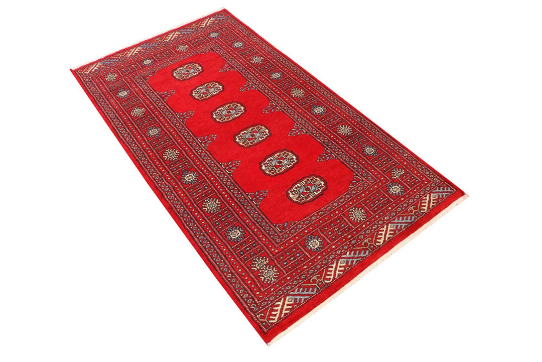 Red Pakistani Bokhara Rug 3' x 5'5" Hand-Knotted | No. QA79305