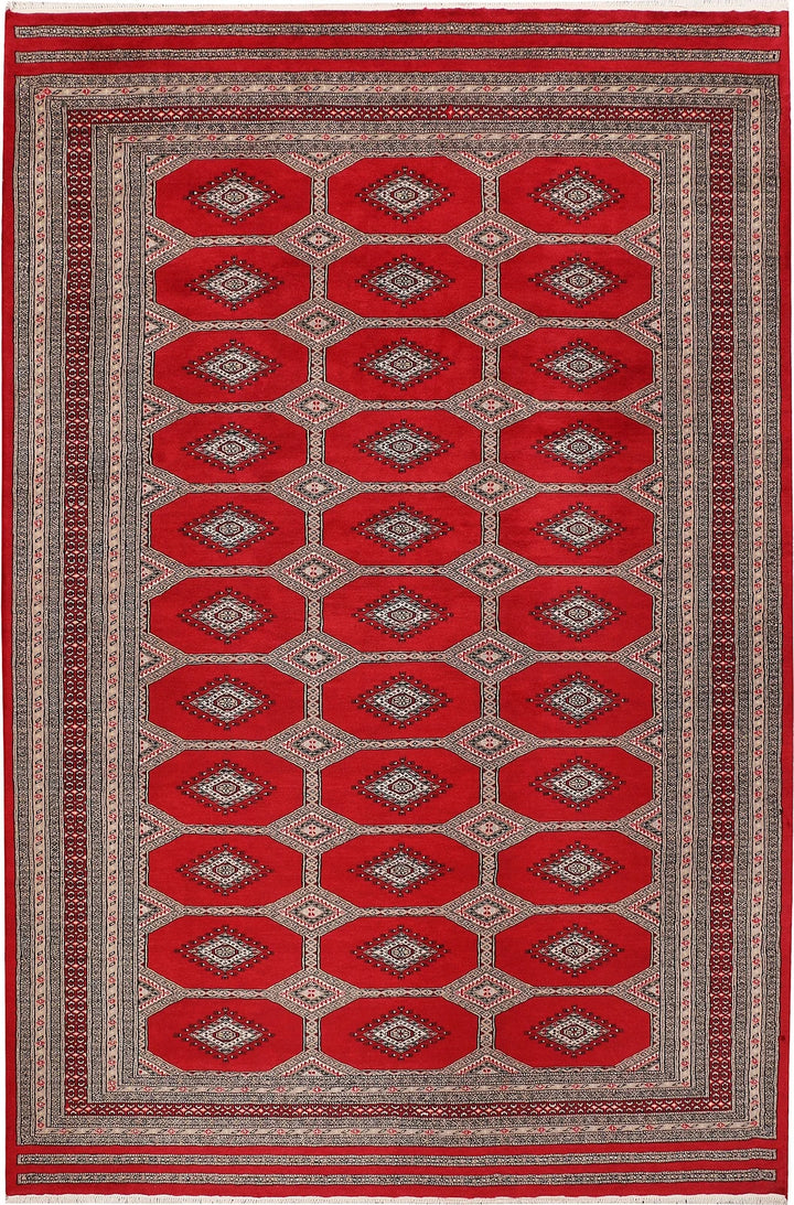 Red Pakistani Jaldar Rug 6' 7" x 10' Hand-Knotted | No. QA79335