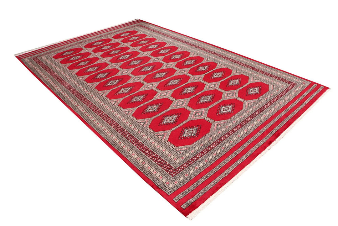 Red Pakistani Jaldar Rug 6' 7" x 10' Hand-Knotted | No. QA79335