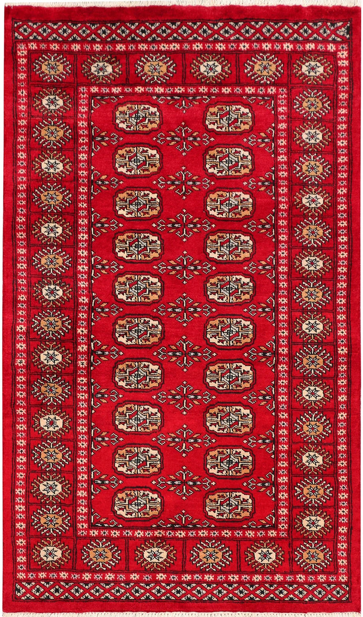 Dark Red Pakistani Bokhara Rug 3' 1" x 5' 1" Hand-Knotted | No. QA79688