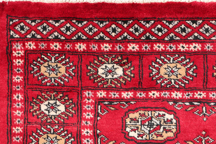 Dark Red Pakistani Bokhara Rug 3' 1" x 5' 1" Hand-Knotted | No. QA79688