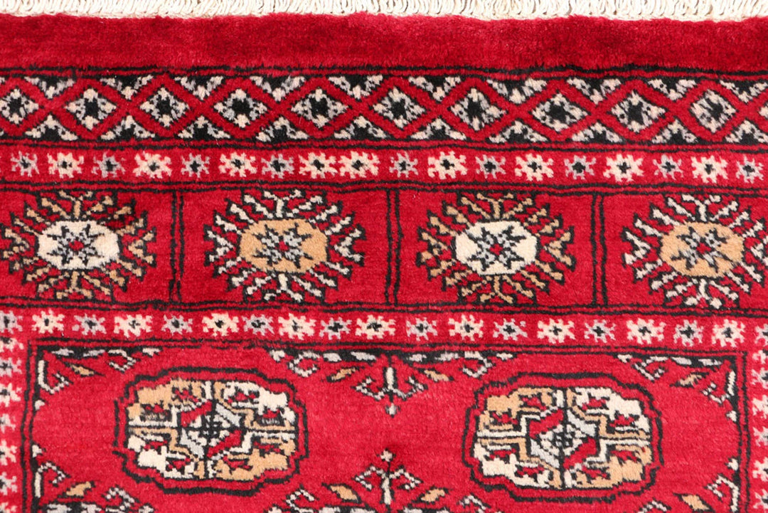 Dark Red Pakistani Bokhara Rug 3' 1" x 5' 1" Hand-Knotted | No. QA79688