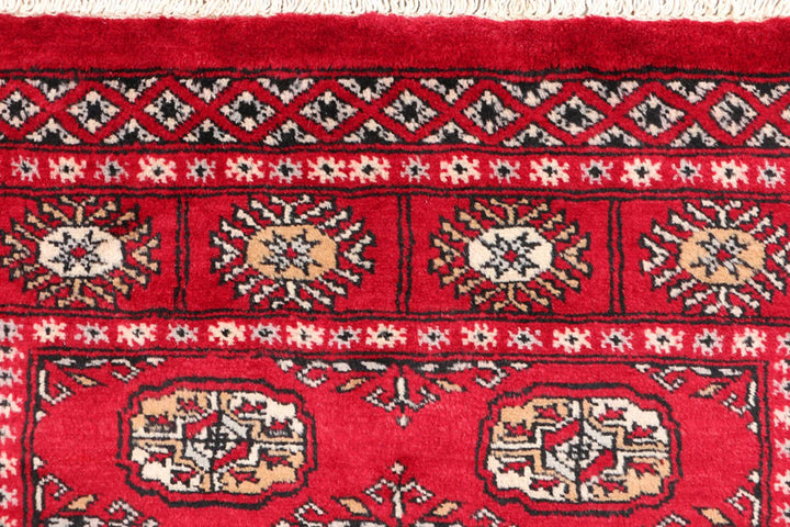 Dark Red Pakistani Bokhara Rug 3' 1" x 5' 1" Hand-Knotted | No. QA79688