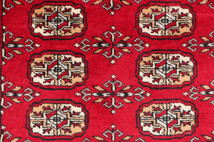 Dark Red Pakistani Bokhara Rug 3' 1" x 5' 1" Hand-Knotted | No. QA79688