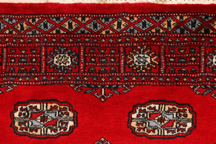 Red Pakistani Bokhara Rug 3' 1" x 4' 11" Hand-Knotted | No. QA79716
