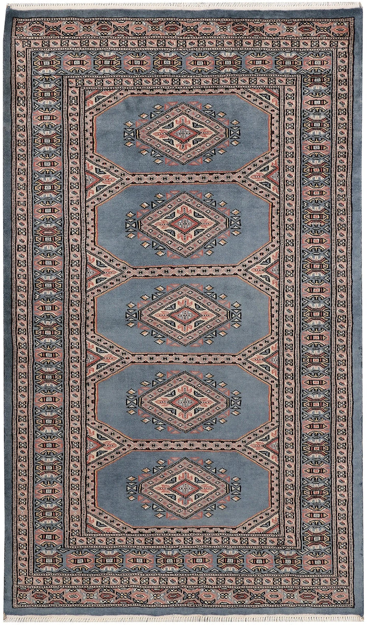 Light Slate Grey Pakistani Jaldar Rug 3' 2" x 5' 3" Hand-Knotted | No. QA79829