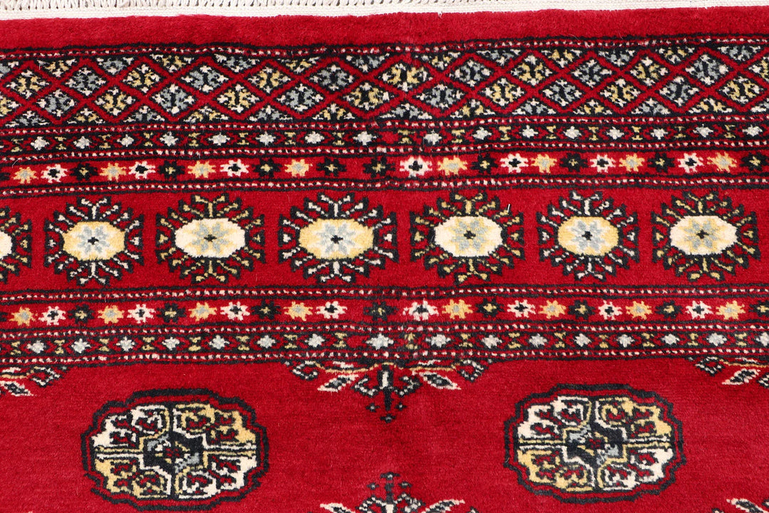 Red Pakistani Bokhara Rug 4' x 6' 1" Hand-Knotted | No. QA79839