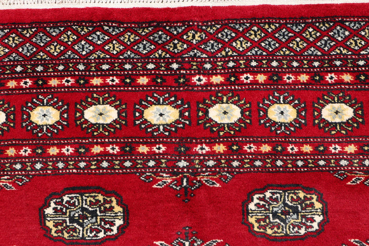 Red Pakistani Bokhara Rug 4' x 6' 1" Hand-Knotted | No. QA79839