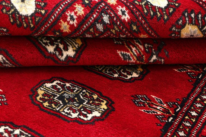 Red Pakistani Bokhara Rug 4' x 6' 1" Hand-Knotted | No. QA79839