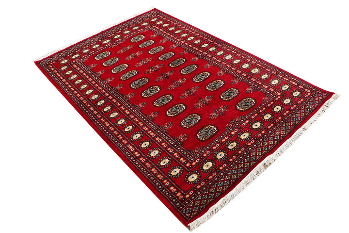 Red Pakistani Bokhara Rug 4' x 6' 1" Hand-Knotted | No. QA79839