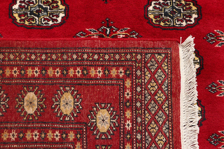 Red Pakistani Bokhara Rug 4' x 6' 1" Hand-Knotted | No. QA79839