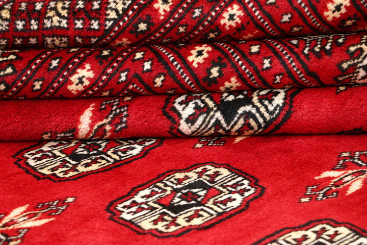 Red Pakistani Bokhara Rug 9' x 11'9" Hand-Knotted | No. QA79901