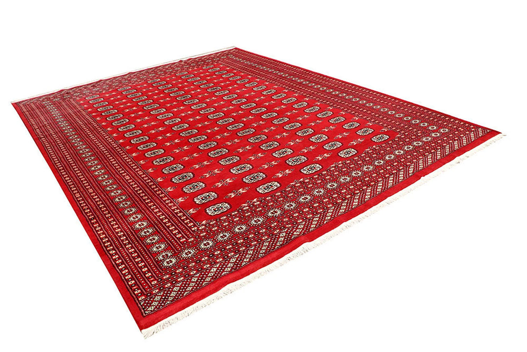 Red Pakistani Bokhara Rug 9' x 11'9" Hand-Knotted | No. QA79901