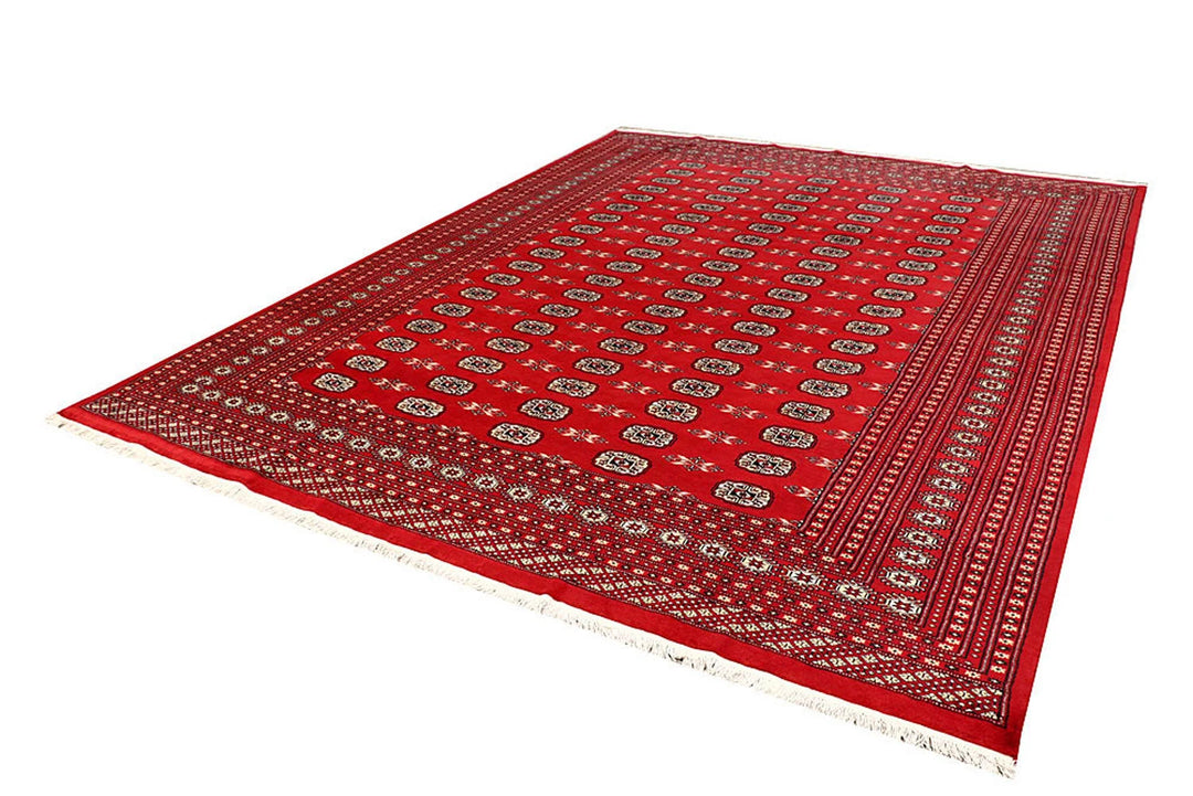 Red Pakistani Bokhara Rug 9' x 11'9" Hand-Knotted | No. QA79901