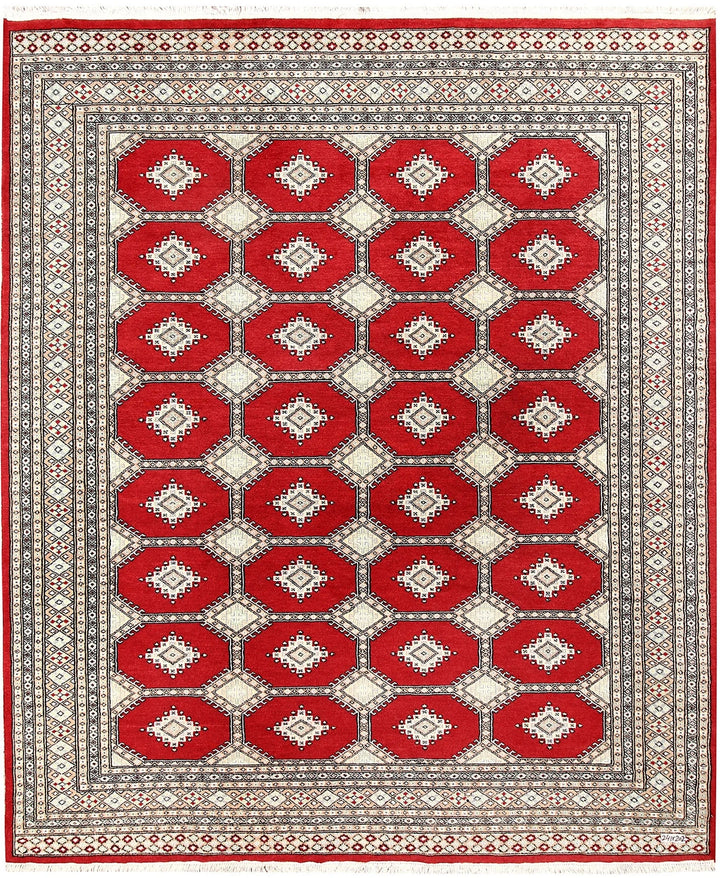 Firebrick Red Pakistani Jaldar Rug 6' 8" x 10' 2" Hand-Knotted | No. QA79919