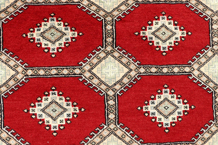 Firebrick Red Pakistani Jaldar Rug 6' 8" x 10' 2" Hand-Knotted | No. QA79919