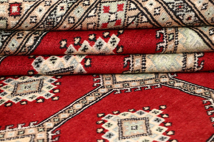 Firebrick Red Pakistani Jaldar Rug 6' 8" x 10' 2" Hand-Knotted | No. QA79919