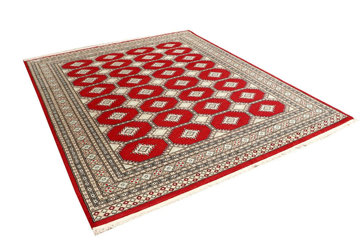Firebrick Red Pakistani Jaldar Rug 6' 8" x 10' 2" Hand-Knotted | No. QA79919