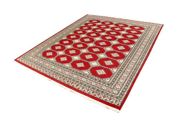 Firebrick Red Pakistani Jaldar Rug 6' 8" x 10' 2" Hand-Knotted | No. QA79919