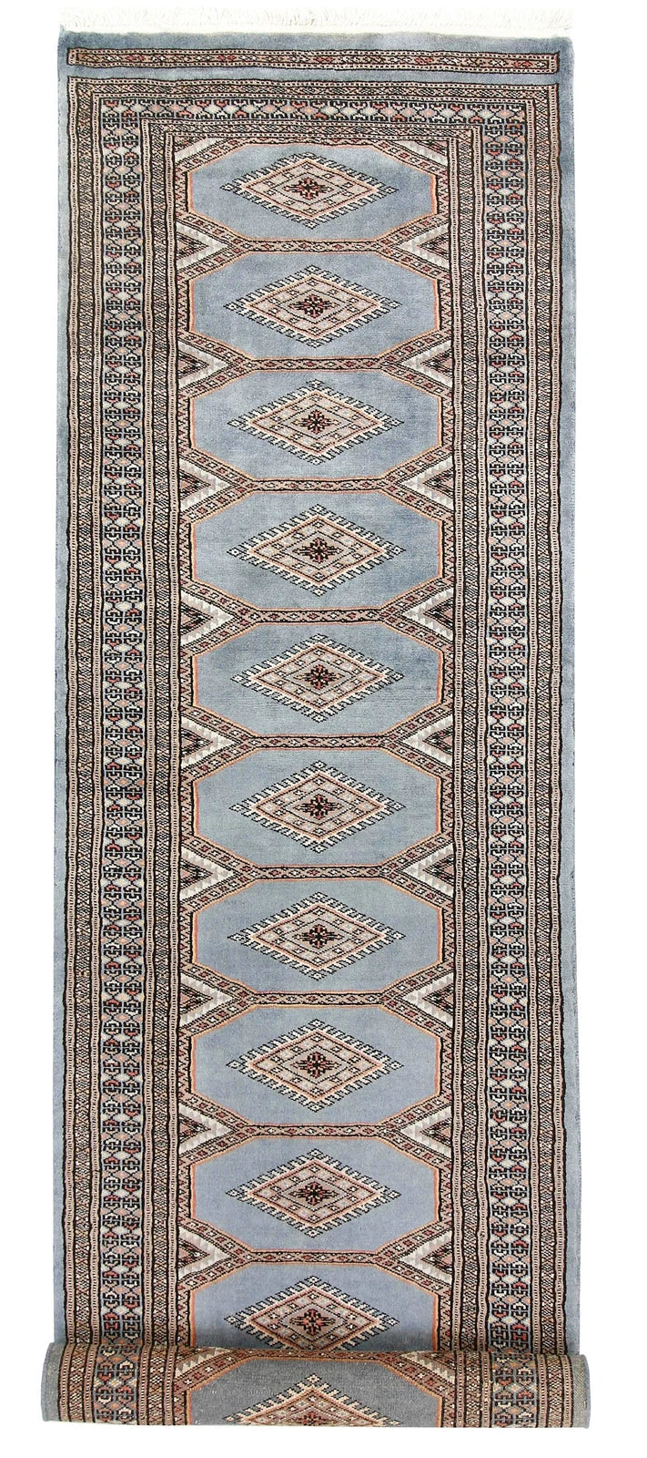 Light Slate Grey Pakistani Jaldar Runner Rug 2' 4" x 8' 10" Hand-Knotted | No. QA79977