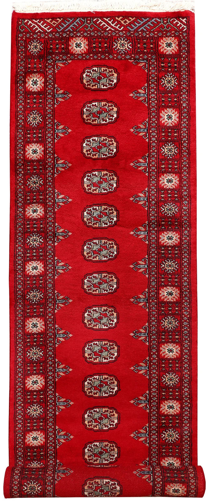Red Pakistani Bokhara Rug 2' 6" x 10' 4" Hand-Knotted | No. QA80046