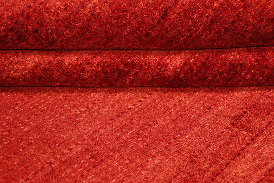 Firebrick Red Pakistani Gabbeh Rug 6' 6" x 7' 10" Hand-Knotted | No. QA80211