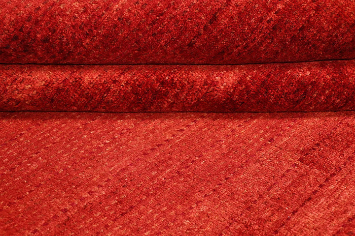 Firebrick Red Pakistani Gabbeh Rug 6' 6" x 7' 10" Hand-Knotted | No. QA80211