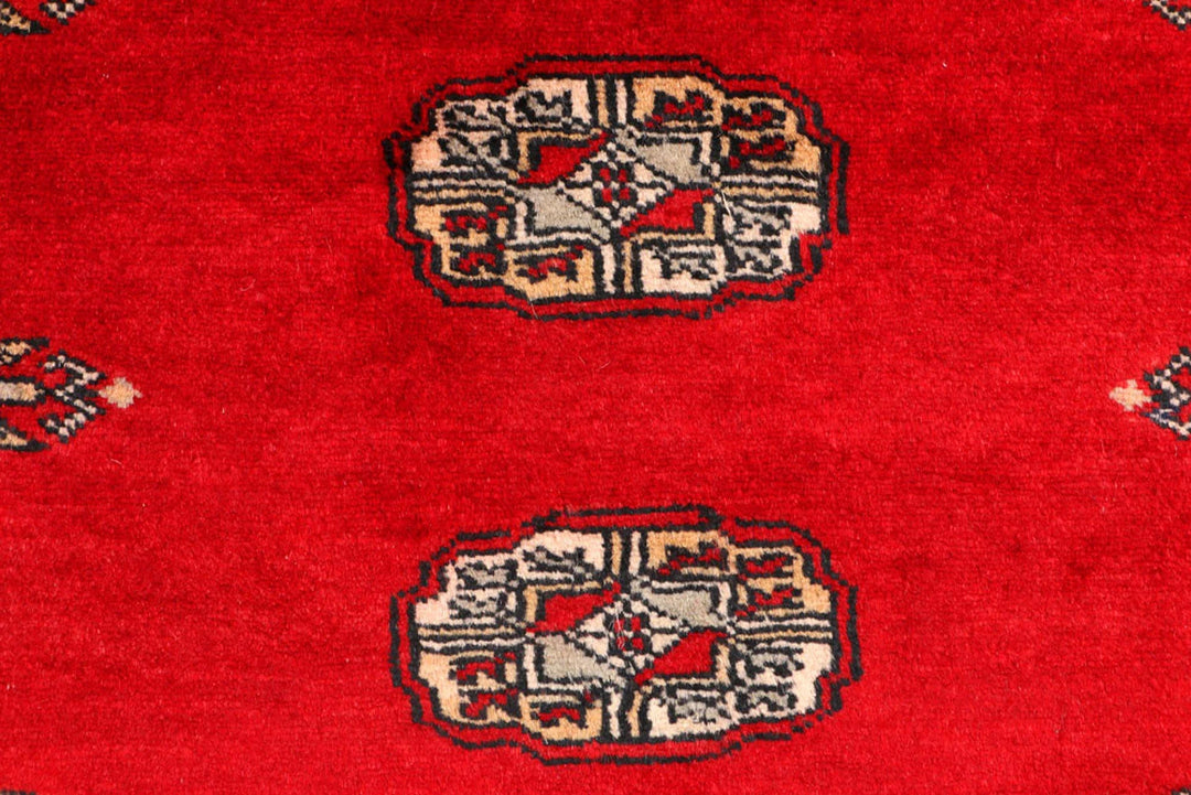 Red Pakistani Bokhara Rug 3' 1" x 4' 11" Hand-Knotted | No. QA80212