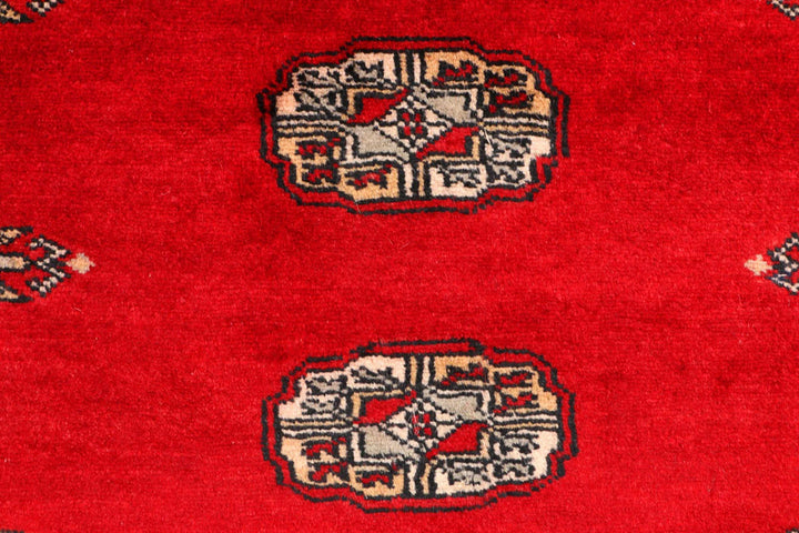 Red Pakistani Bokhara Rug 3' 1" x 4' 11" Hand-Knotted | No. QA80212