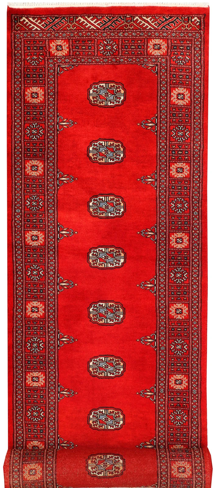 Red Bokhara Rug 2' 7" x 11' 4" Hand-Knotted | No. QA80242