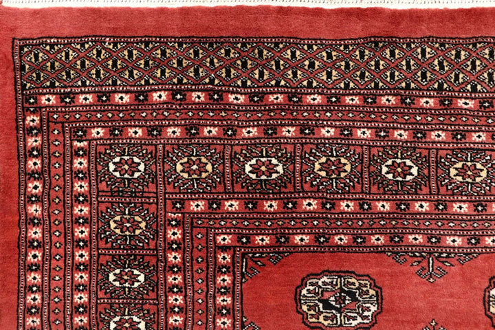Salmon Pakistani Bokhara Rug 8' x 10' Hand-Knotted | No. QA80284