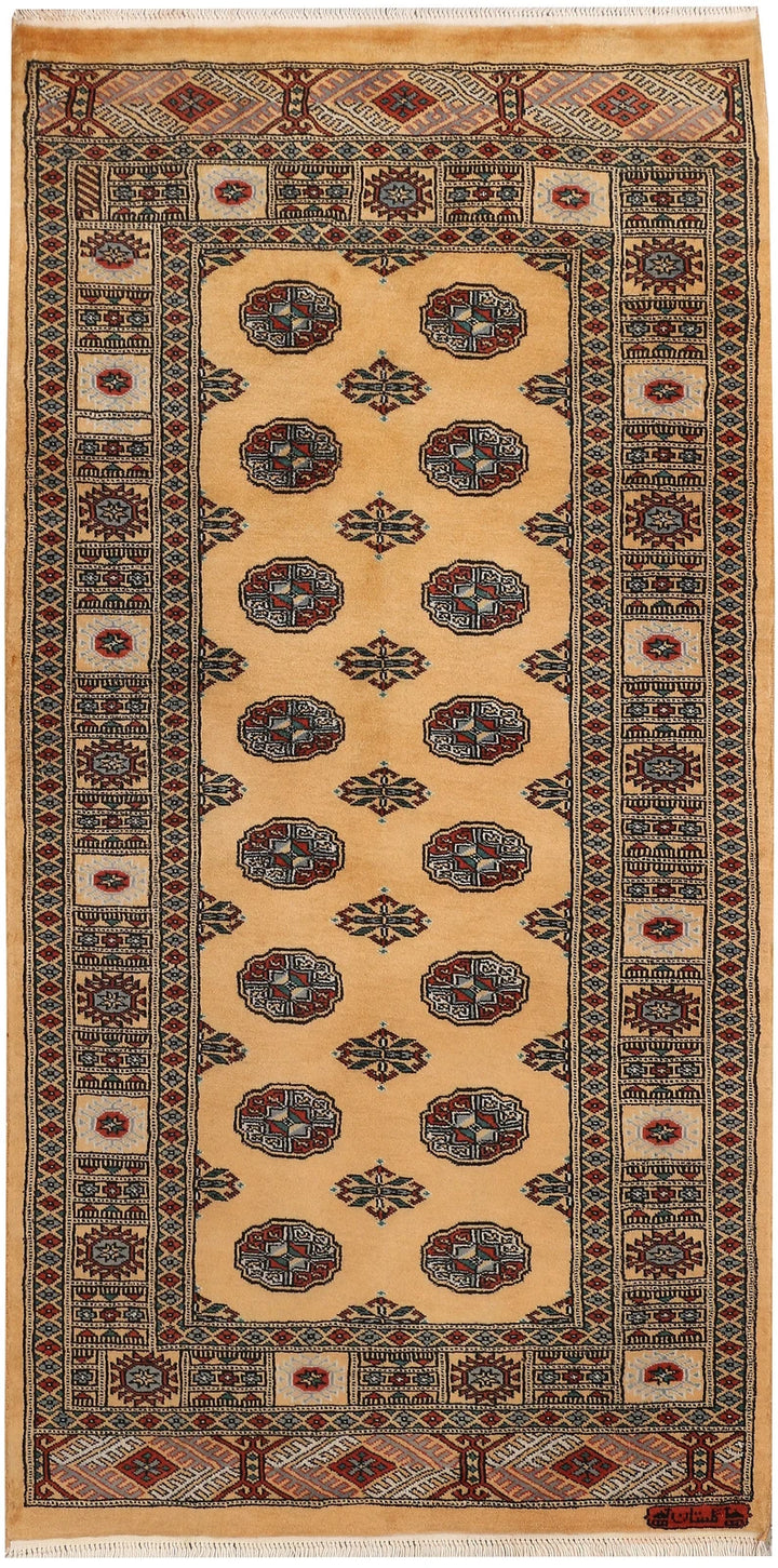 Yellow Pakistani Bokhara Rug 3' 2" x 6' 1" Hand-Knotted | No. QA80340
