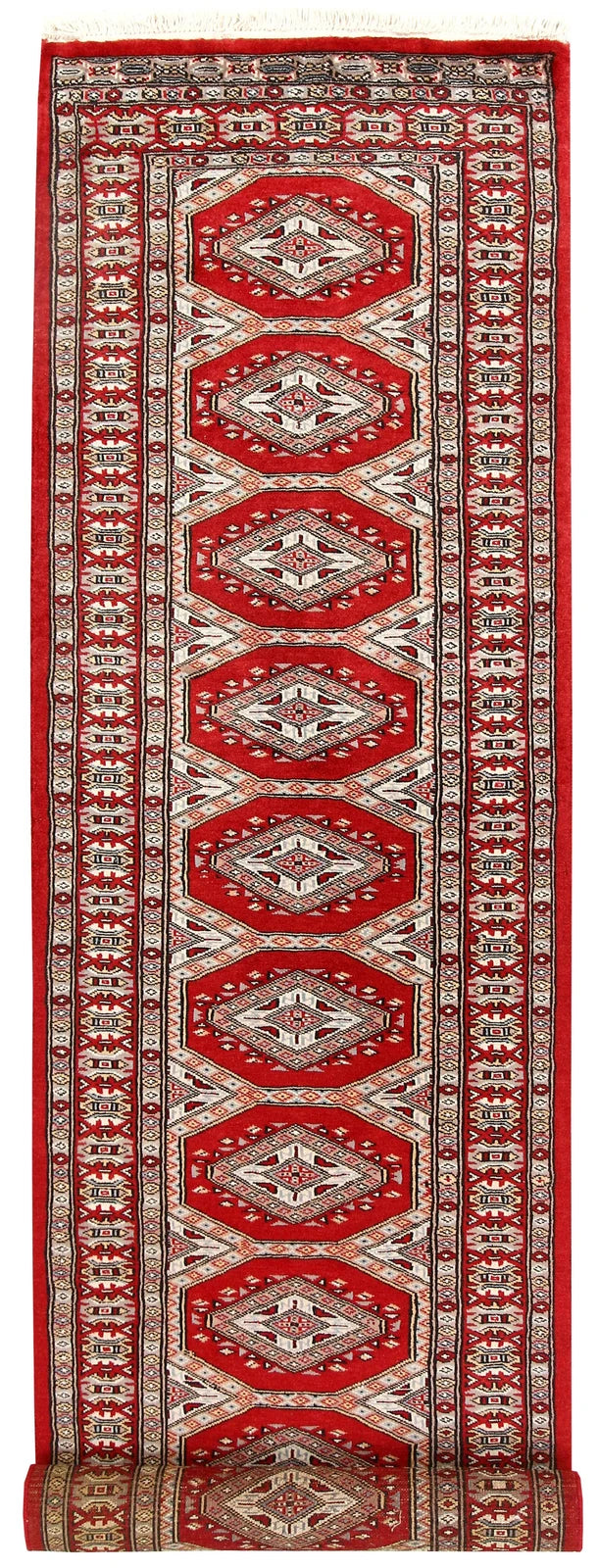Firebrick Red Pakistani Jaldar Rug 2' 4" x 9' 2" Hand-Knotted | No. QA80379