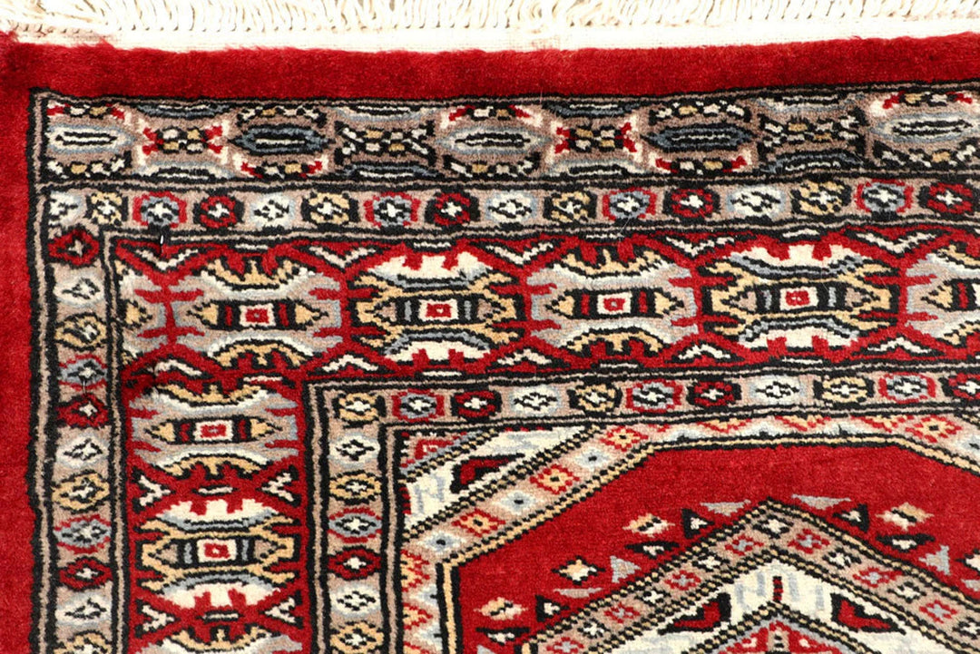 Firebrick Red Pakistani Jaldar Rug 2' 4" x 9' 2" Hand-Knotted | No. QA80379