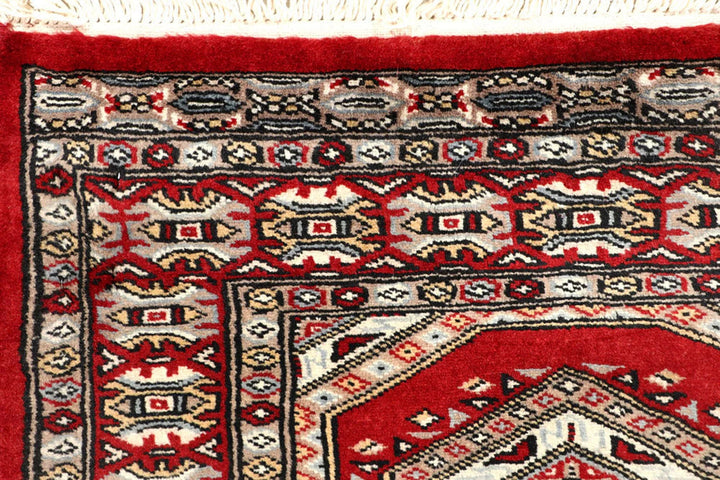 Firebrick Red Pakistani Jaldar Rug 2' 4" x 9' 2" Hand-Knotted | No. QA80379
