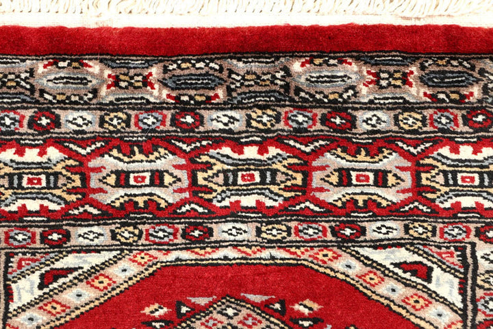 Firebrick Red Pakistani Jaldar Rug 2' 4" x 9' 2" Hand-Knotted | No. QA80379
