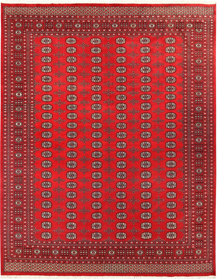 Red Pakistani Bokhara Rug 9' 1" x 11' 6" Hand-Knotted | No. QA80456