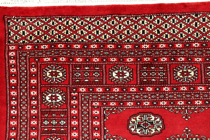 Red Pakistani Bokhara Rug 9' 1" x 11' 6" Hand-Knotted | No. QA80456