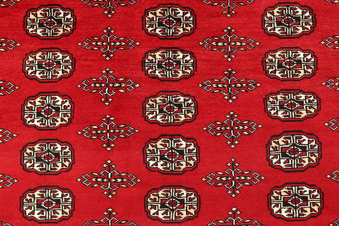 Red Pakistani Bokhara Rug 9' 1" x 11' 6" Hand-Knotted | No. QA80456