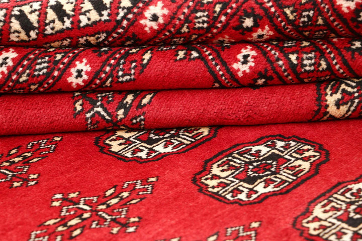 Red Pakistani Bokhara Rug 9' 1" x 11' 6" Hand-Knotted | No. QA80456