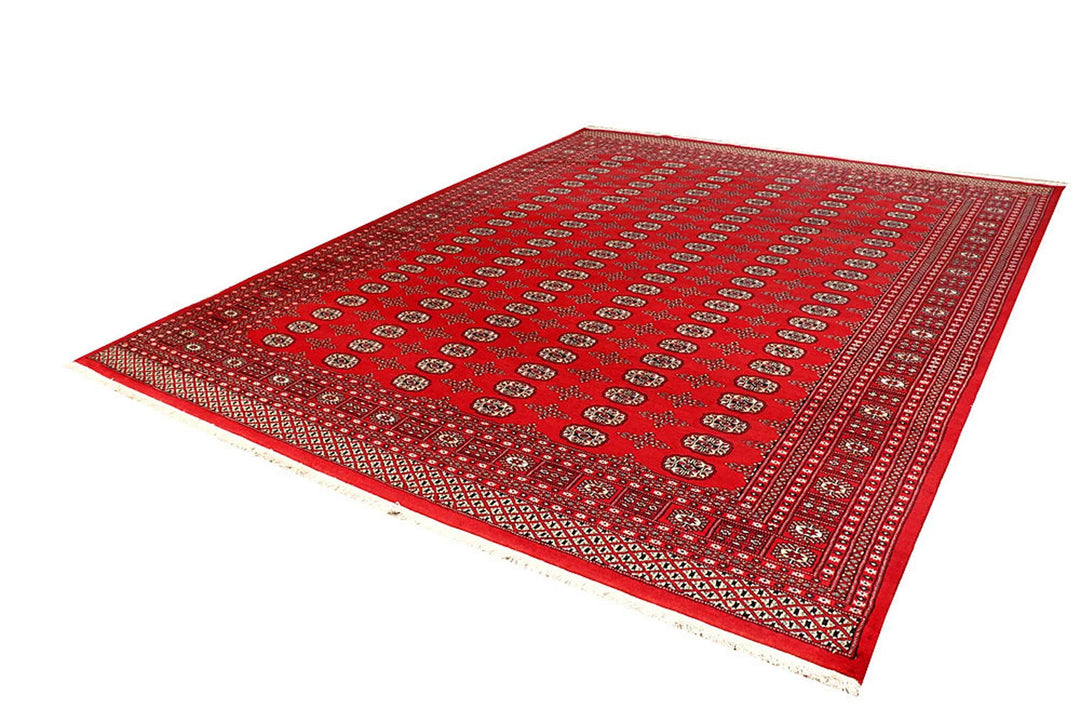 Red Pakistani Bokhara Rug 9' 1" x 11' 6" Hand-Knotted | No. QA80456