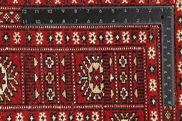 Red Pakistani Bokhara Rug 9' 1" x 11' 6" Hand-Knotted | No. QA80456