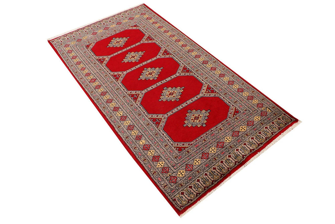 Dark Red Pakistani Jaldar Rug 3' 1" x 5' 8" Hand-Knotted | No. QA80697