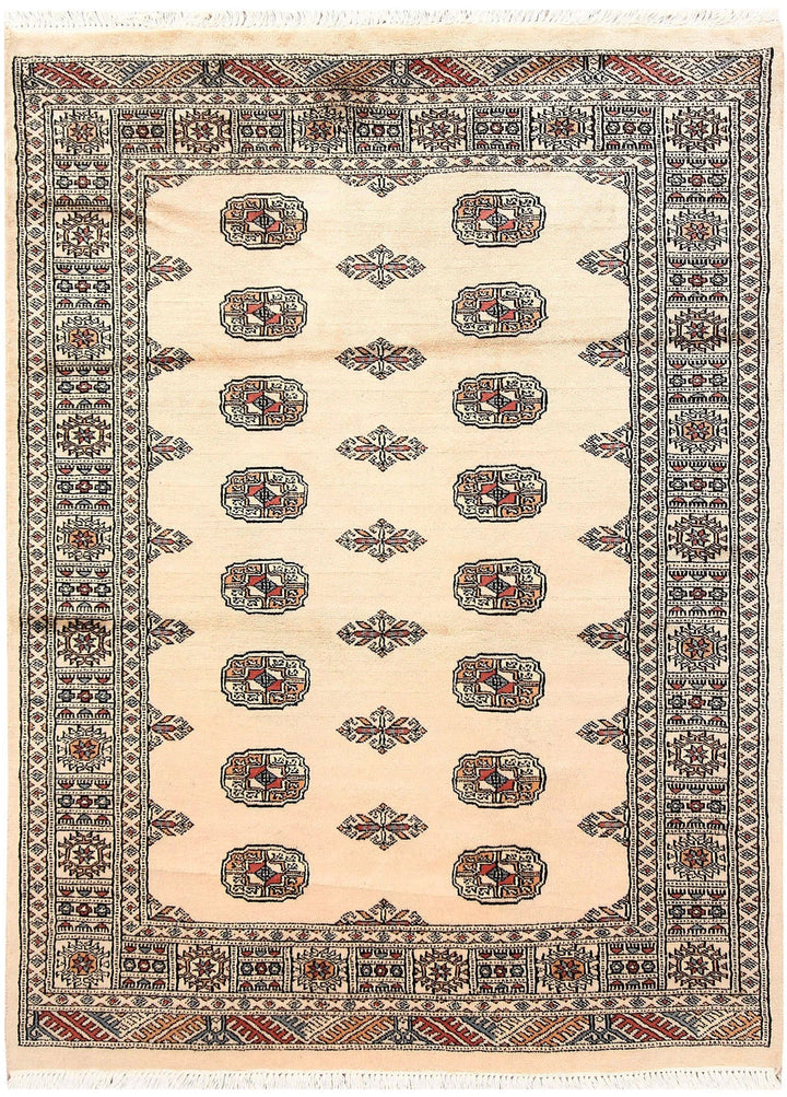 Brown Pakistani Bokhara Rug 4' 1" x 5' 6" Hand-Knotted | No. QA81038