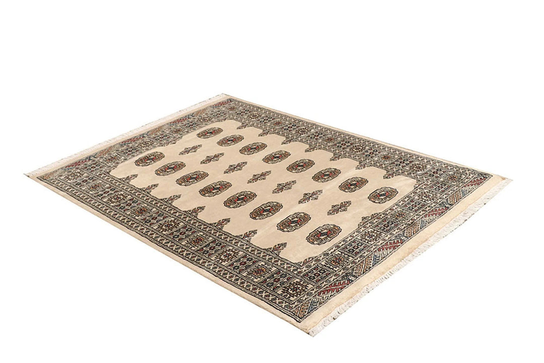 Brown Pakistani Bokhara Rug 4' 1" x 5' 6" Hand-Knotted | No. QA81038