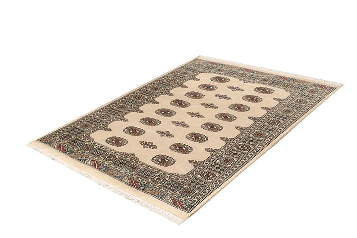 Brown Pakistani Bokhara Rug 4' 1" x 5' 6" Hand-Knotted | No. QA81038